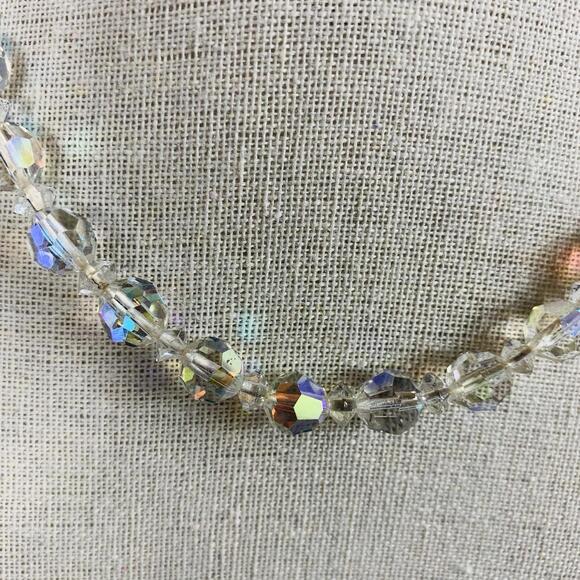 Vintage 1950s Mid Century Choker Necklace Clear Crystal Beads Adjustable Length - Picture 2 of 8